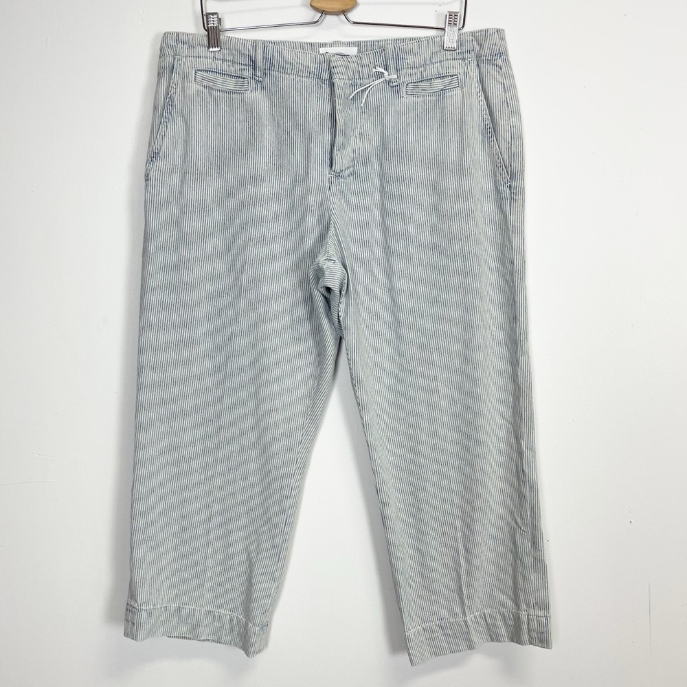 NEW Frame Denim Bleached Stripe Pants Womens 32 Cropped Blue Multi NWOT